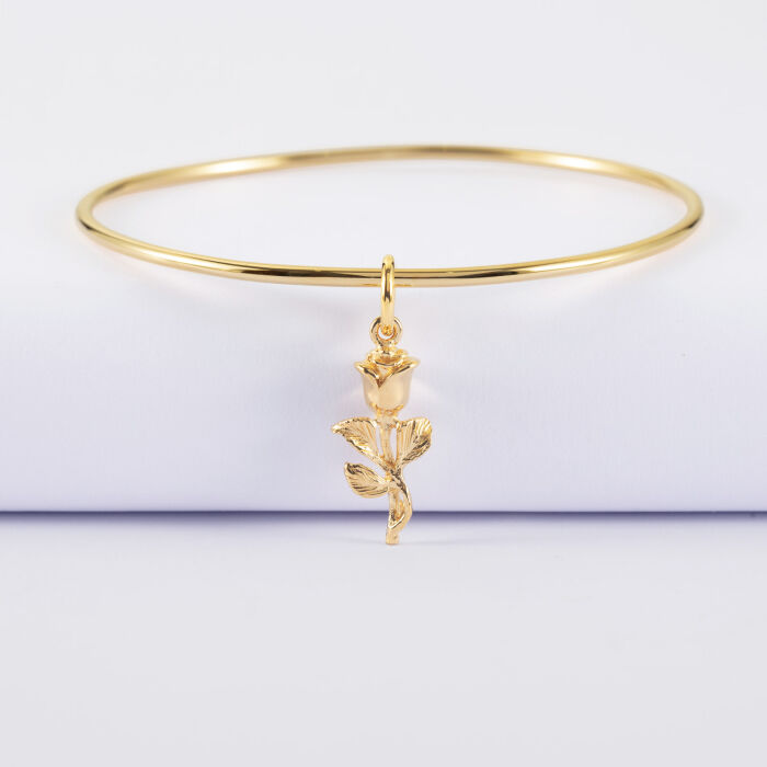 Bracelet jonc plaqué or breloque rose 19 mm