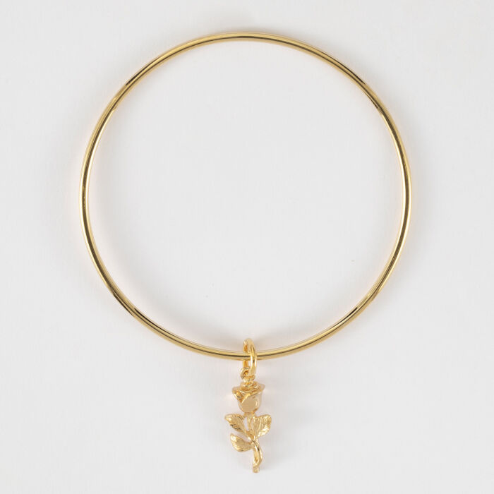 Bracelet jonc plaqué or breloque rose 19 mm