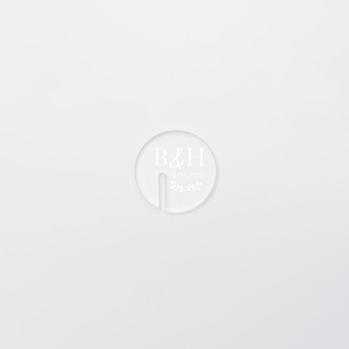 Marque-verre personnalisé initiales mariés acrylique givré 40x40 - Bohème