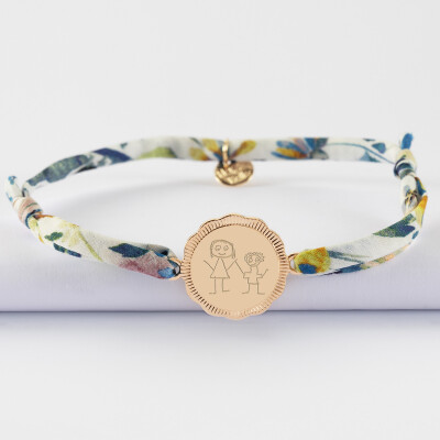 Bracelet Liberty personnalisé médaille contour fleur gravée plaqué or 2 trous 18 mm - dessin