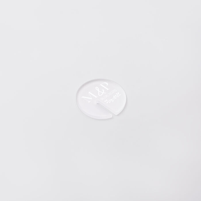 Marque-verre personnalisé initiales mariés acrylique givré 40x40 - Bohème