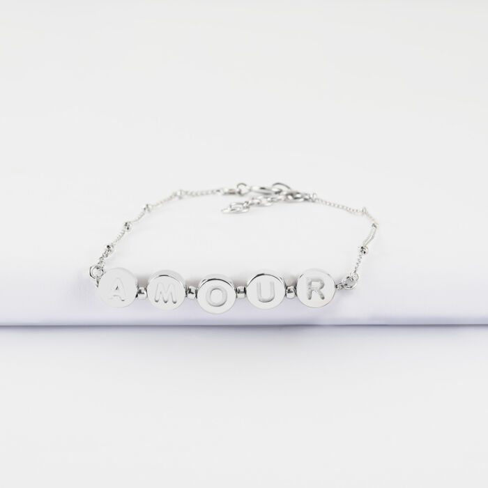 Bracelet chaîne pastilles estampillées "Amour" argent