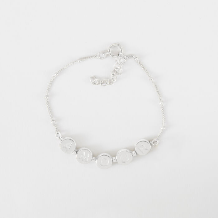 Bracelet chaîne pastilles estampillées "Amour" argent