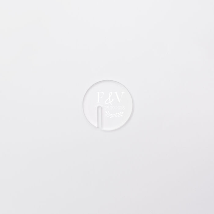 Marque-verre personnalisé initiales mariés acrylique givré 40x40 - Bohème