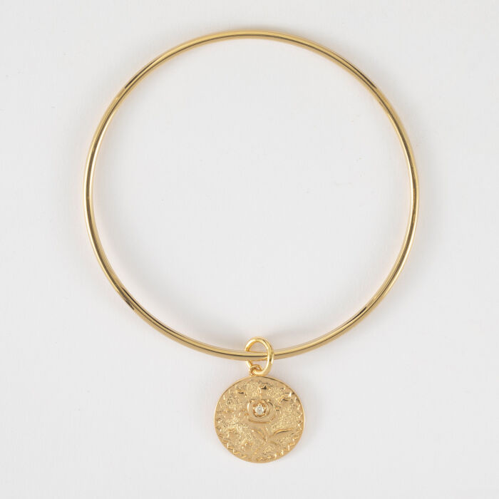 Bracelet personnalisé jonc plaqué or médaille gravée texturée rose scintillante 19 mm