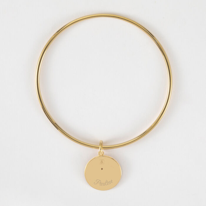 Bracelet personnalisé jonc plaqué or médaille gravée texturée rose scintillante 19 mm