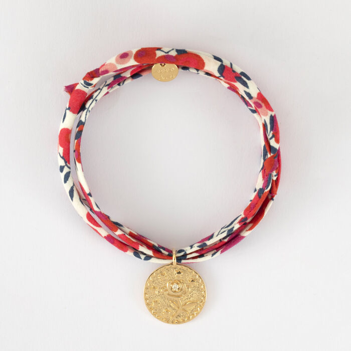 Bracelet 3 tours Liberty personnalisé médaille gravée plaqué or texturée rose scintillante 19 mm