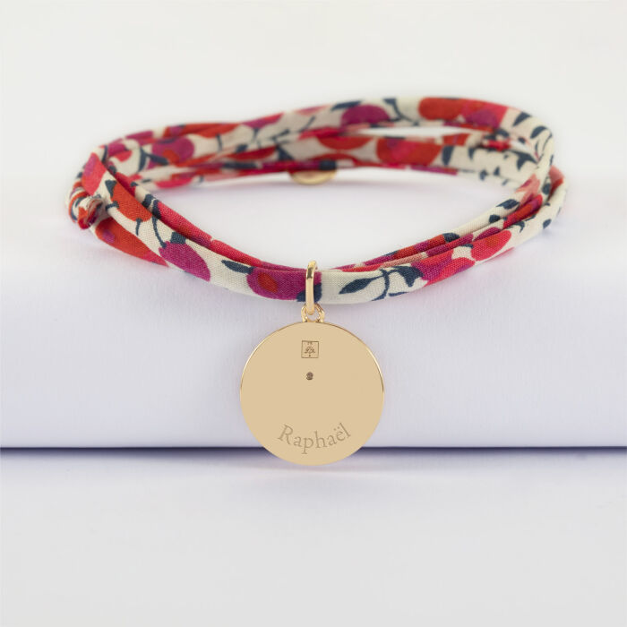 Bracelet 3 tours Liberty personnalisé médaille gravée plaqué or texturée rose scintillante 19 mm