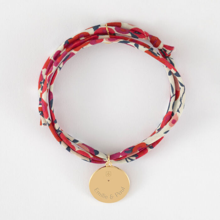 Bracelet 3 tours Liberty personnalisé médaille gravée plaqué or texturée rose scintillante 19 mm