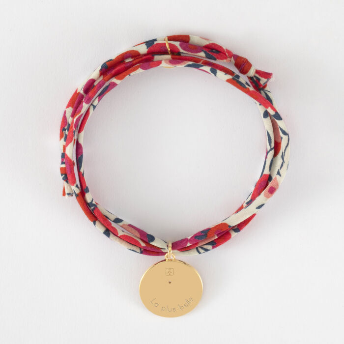 Bracelet 3 tours Liberty personnalisé médaille gravée plaqué or texturée rose scintillante 19 mm