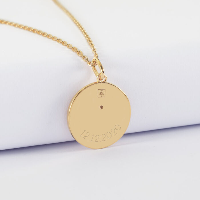 Pendentif personnalisé médaille gravée plaqué or texturée rose scintillante 19 mm