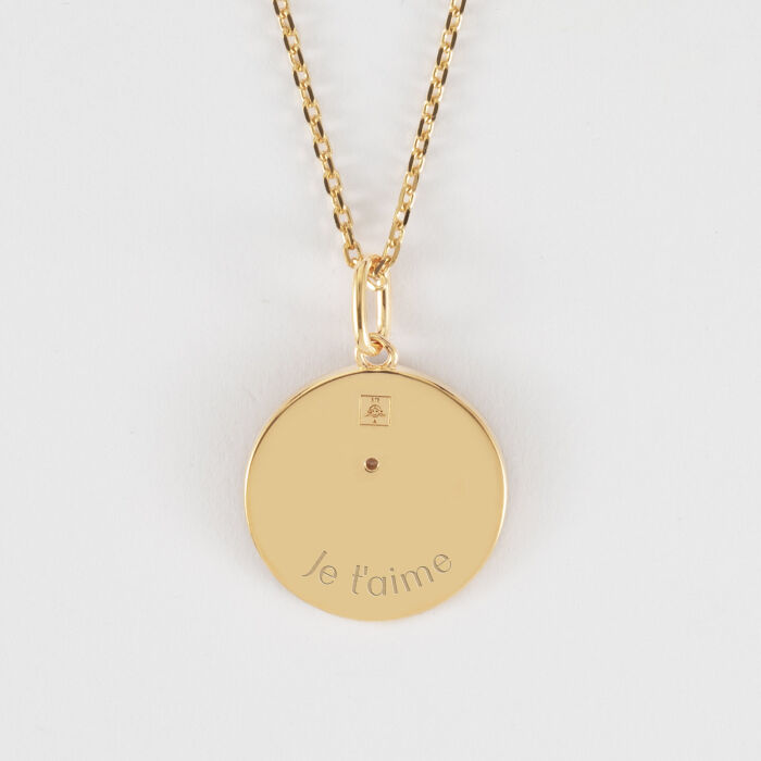 Pendentif personnalisé médaille gravée plaqué or texturée rose scintillante 19 mm