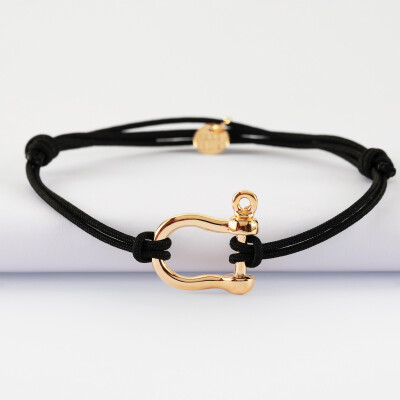 Bracelet homme cordon double manille plaqué or 20 mm