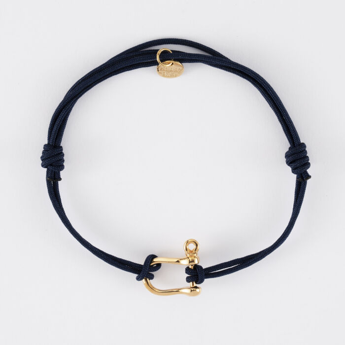 Bracelet homme cordon double manille plaqué or 15 mm