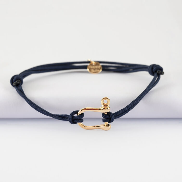 Bracelet homme cordon double manille plaqué or 15 mm