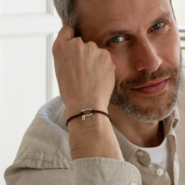 Bracelet homme cordon double manille argent 15 mm - bijou porté