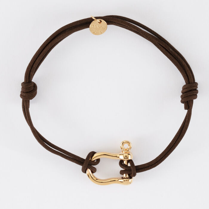 Bracelet homme cordon cuir double manille plaqué or 20 mm