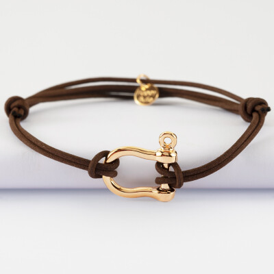 Bracelet homme cordon cuir double manille plaqué or 20 mm