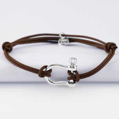 Bracelet homme cordon cuir double manille argent 20 mm