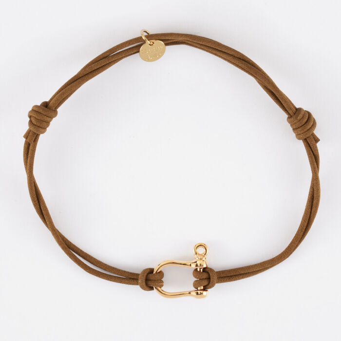 Bracelet homme cordon cuir double manille plaqué or 15 mm