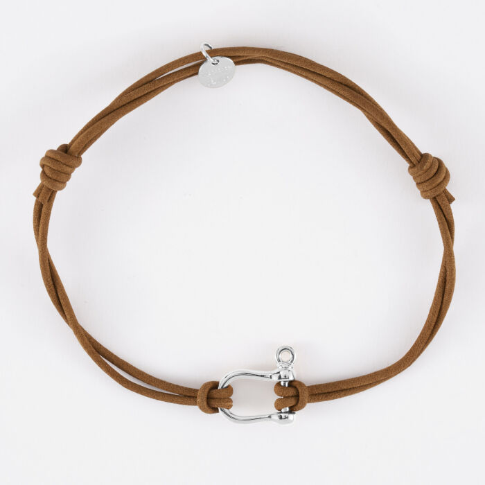 Bracelet homme cordon cuir double manille argent 15 mm