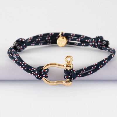 Bracelet homme cordage marin double manille plaqué or 20 mm