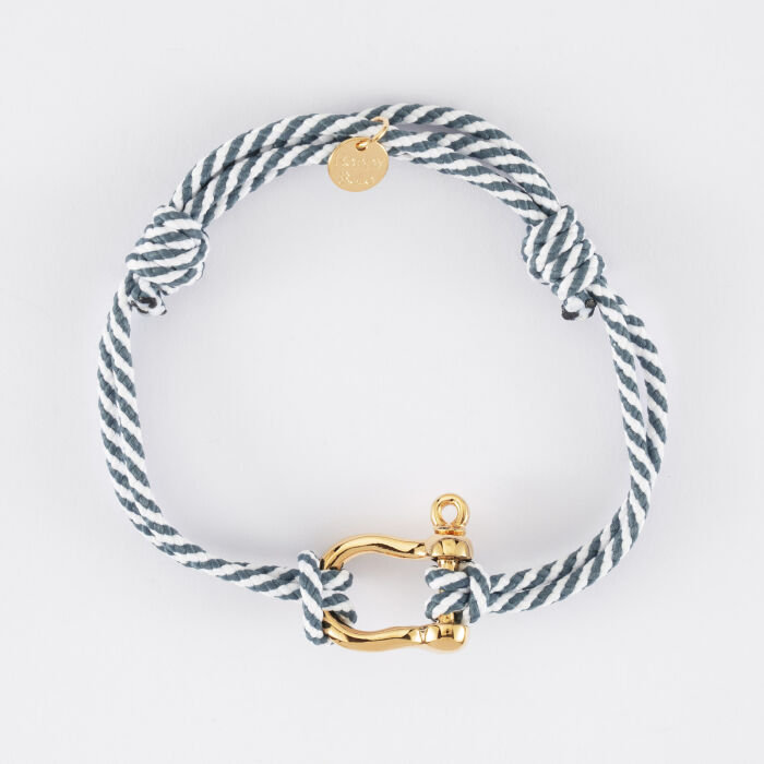 Bracelet homme cordon marin double tressé manille plaqué or 20 mm