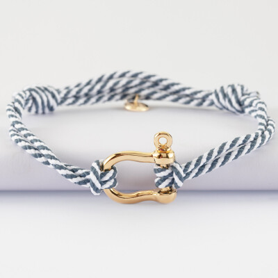 Bracelet homme cordon marin double tressé manille plaqué or 20 mm