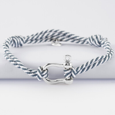 Bracelet homme cordon marin double tressé manille argent 20 mm