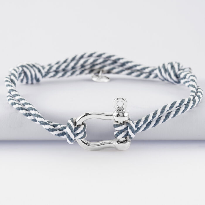 Bracelet homme cordon marin double tressé manille argent 20 mm