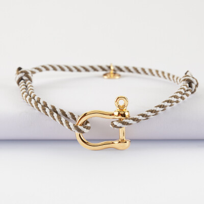 Bracelet homme cordon marin tressé manille plaqué or 20 mm