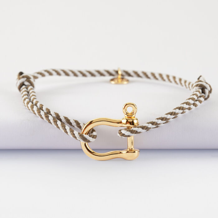 Bracelet homme cordon marin tressé manille plaqué or 20 mm