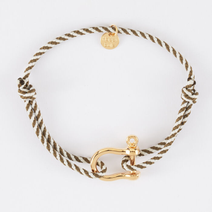 Bracelet homme cordon marin tressé manille plaqué or 20 mm