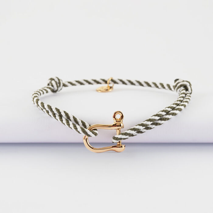 Bracelet homme cordon marin tressé manille plaqué or 15 mm