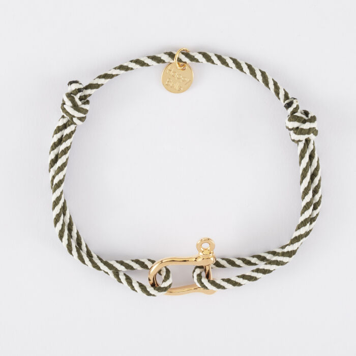 Bracelet homme cordon marin tressé manille plaqué or 15 mm