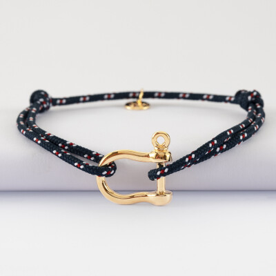 Bracelet homme cordage marin manille plaqué or 20 mm
