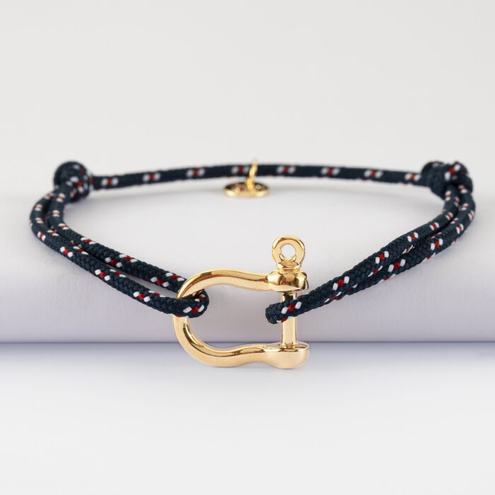 Bracelet homme cordage marin manille plaqué or 20 mm