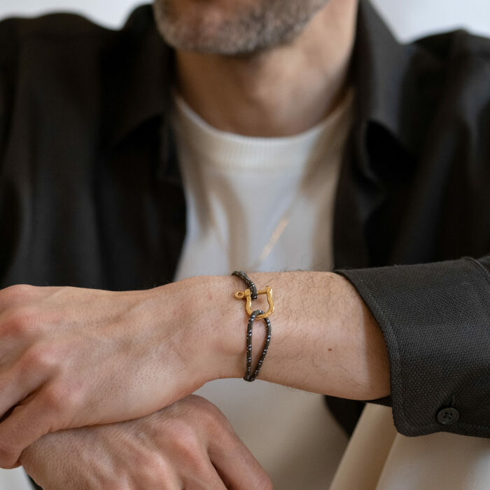 Bracelet homme cordage marin manille plaqué or 20 mm - bijou porté