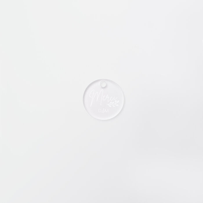 Etiquette cadeau personnalisée Merci initiales mariés acrylique givré 35x35 - Bohème