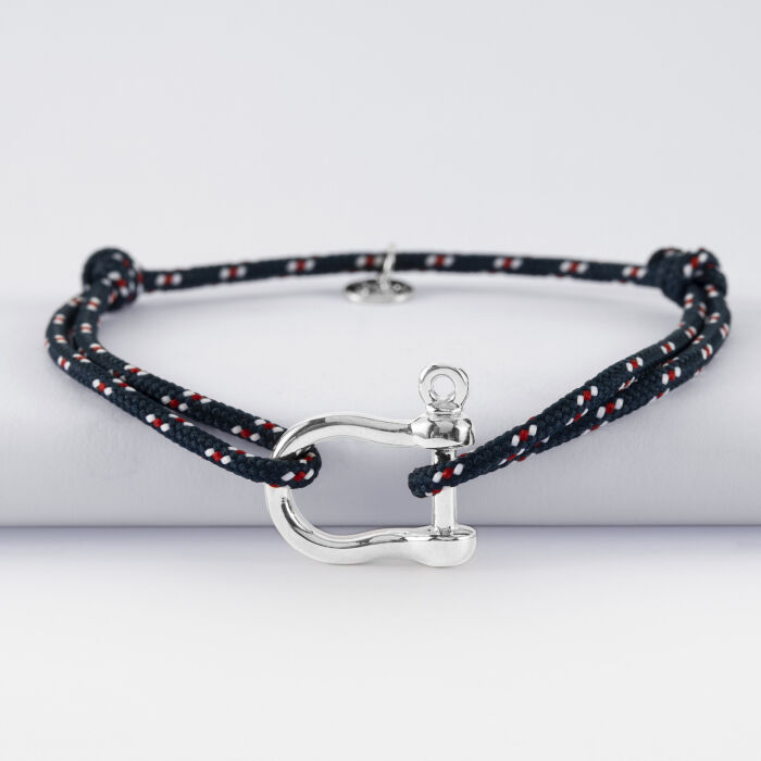 Bracelet homme cordage marin manille argent 20 mm