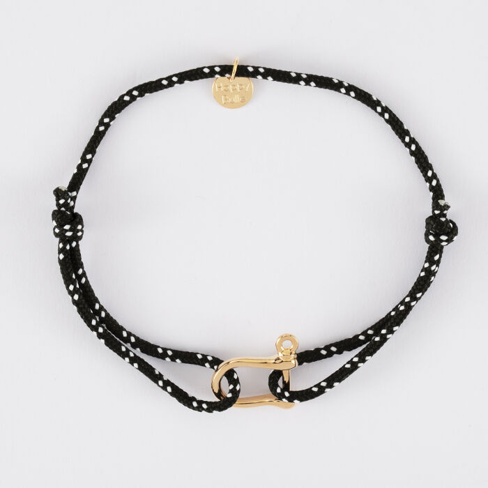 Bracelet homme cordage marin manille plaqué or 15 mm