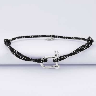 Bracelet homme cordage marin manille argent 15 mm
