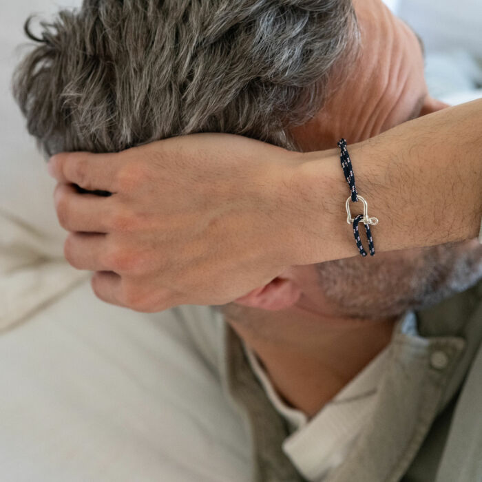 Bracelet homme cordage marin manille argent 15 mm - bijou porté