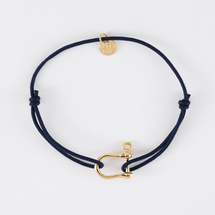 Bracelet homme cordon simple manille plaqué or 15 mm