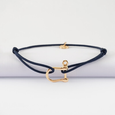 Bracelet homme cordon simple manille plaqué or 15 mm