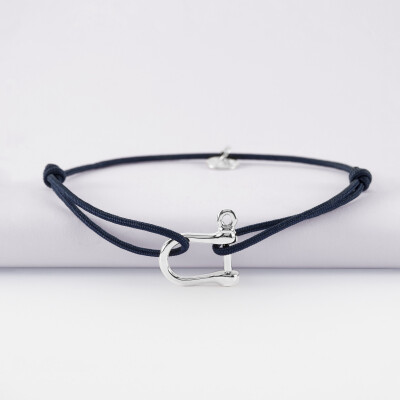 Bracelet homme cordon simple manille argent 15 mm