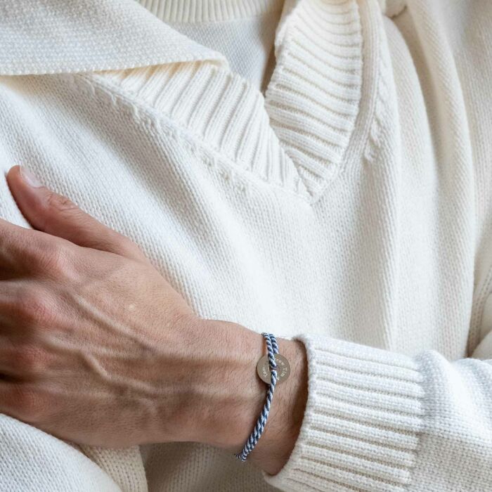 Bracciale uomo personalizzato cordino marinaio intrecciato medaglietta incisa argento disco aperto 16 mm