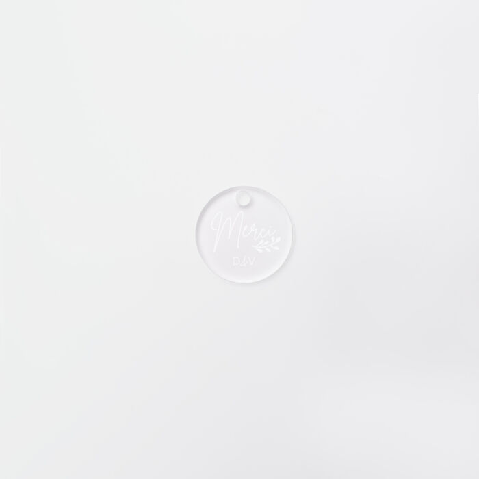 Etiquette cadeau personnalisée Merci initiales mariés acrylique givré 35x35 - Bohème