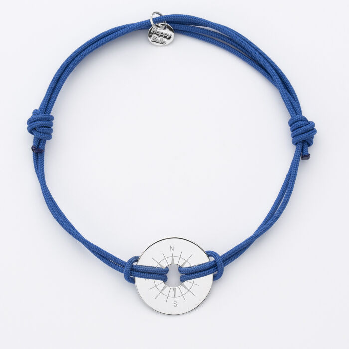 Bracelet homme personnalisé cordon double médaille gravée argent cible 20 mm - Edition spéciale Rose des vents