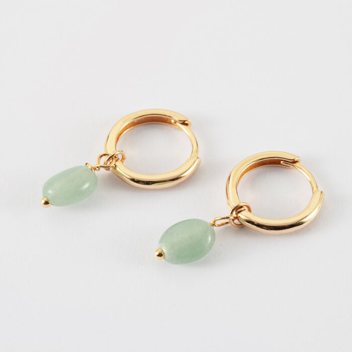 Boucles d'oreilles créoles pierre quartzite vert plaqué or - biais